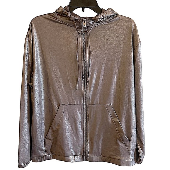 H&M x Coachella Collection Metallic Silver Hooded Zip Front Jacket Small - Picture 6 of 13